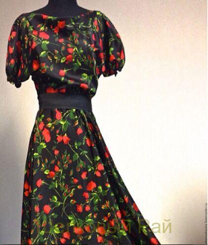 Шелк атласный "Dolce&Gabbana" (красные розы) в-35