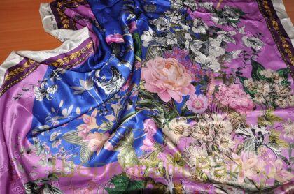 Платок шелковый атласный сиреневый (д-624)