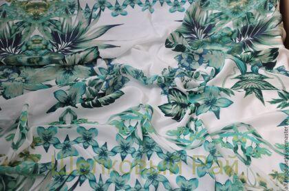 Крепдешин шелковый "Kenzo" (зеленые листья) а-148