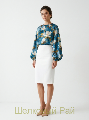 Плотный шелк стрейч "Цветы магнолии" 19 момми (д-1477)