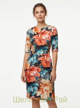 Плотный шелк стрейч "Крупные цветы" 19 момми (д-1474)