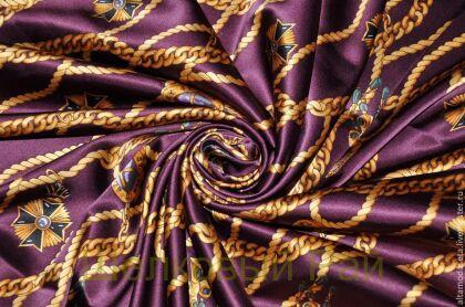 Шелк атласный "ESCADA" (цепи на бордовом фоне)