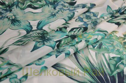 Крепдешин шелковый "Kenzo" (зеленые листья) а-148