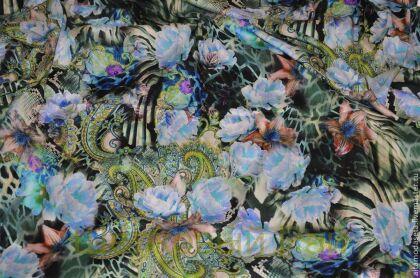 Шелк крепдешин (голубые розы) "Ferretti" (б-245)