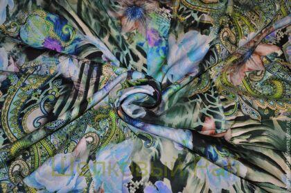 Шелк крепдешин (голубые розы) "Ferretti" (б-245)