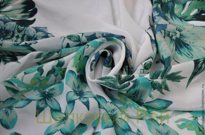 Крепдешин шелковый "Kenzo" (зеленые листья) а-148