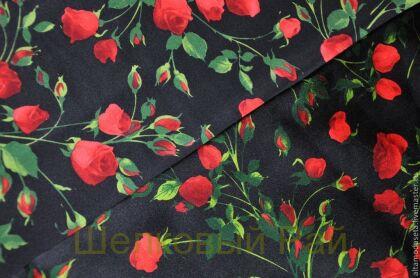 Шелк атласный "Dolce&Gabbana" (красные розы) в-35