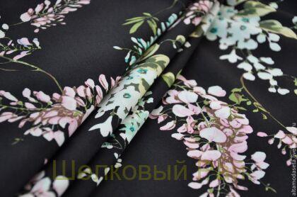 Хлопок с эластаном "Цветы глицинии" (в-125)