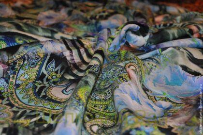 Шелк крепдешин (голубые розы) "Ferretti" (б-245)