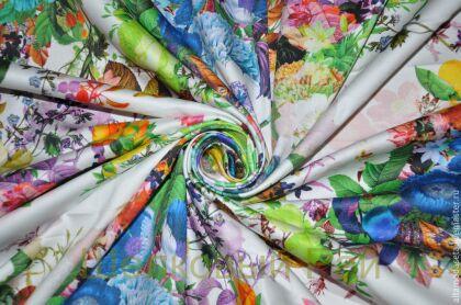 Хлопок с эластаном (KENZO) цветочный мотив (б-192)