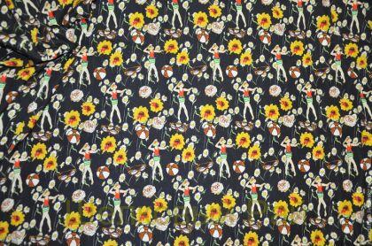 Крепдешин шелковый "Dolce&Gabbana" (девушка с мячом) (г-107)