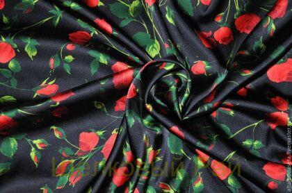 Шелк атласный "Dolce&Gabbana" (красные розы) в-35