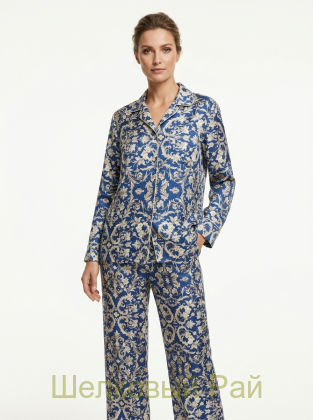 Плотный синий шелк стрейч "Roberto Cavalli" 19 момми (д-1476)