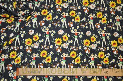 Крепдешин шелковый "Dolce&Gabbana" (девушка с мячом) (г-107)