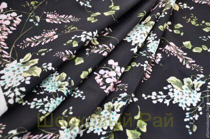 Хлопок с эластаном "Цветы глицинии" (в-125)