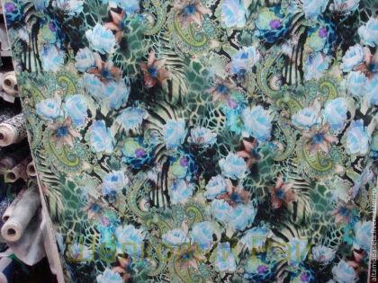 Шелк крепдешин (голубые розы) "Ferretti" (б-245)