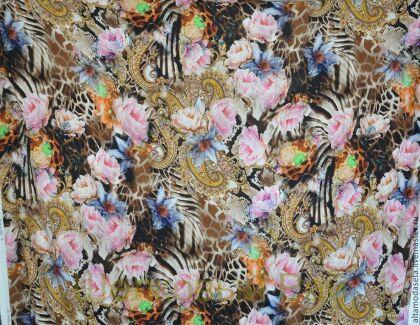 Шелковый креповый "Ferretti" б-243 (розовые розы)