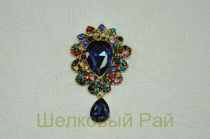 Брошь декоративная Звезда Востока с синем камнем