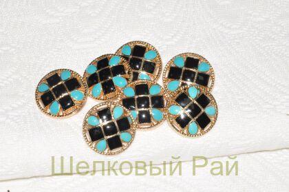 Пуговица черно-бирюзовая (д-929)