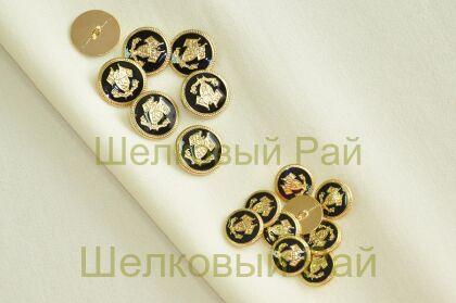 Пуговица пришивная золото с черной эмалью