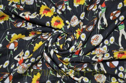 Крепдешин шелковый "Dolce&Gabbana" (девушка с мячом) (г-107)