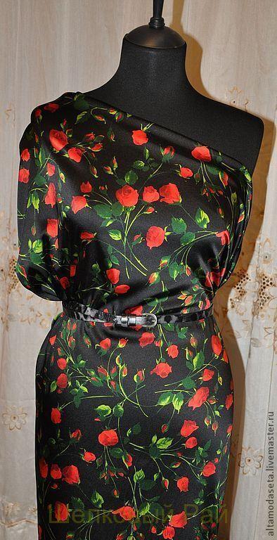 Шелк атласный "Dolce&Gabbana" (красные розы) в-35