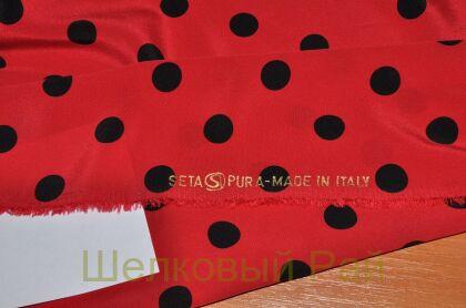 Шелковый крепдешин в черный горох (в-148)