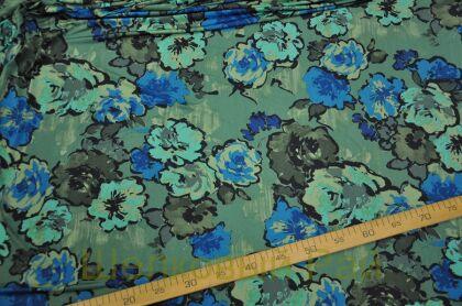 Микрофибра трикотажная цветы зеленые (д-1348)