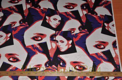Шелк стрейч атласный с лицами "Christian Dior" (д-847)