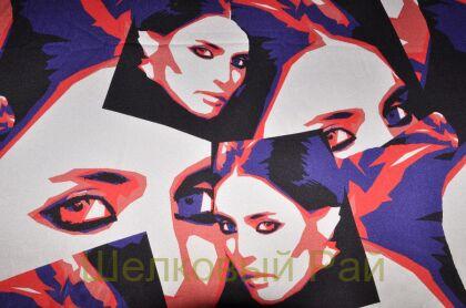 Шелк стрейч атласный с лицами "Christian Dior" (д-847)