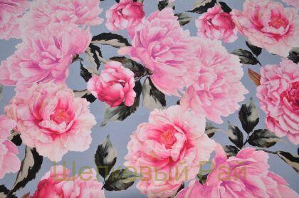 Крепдешин натуральный пионы "Dolce&Gabbana" (д-722)