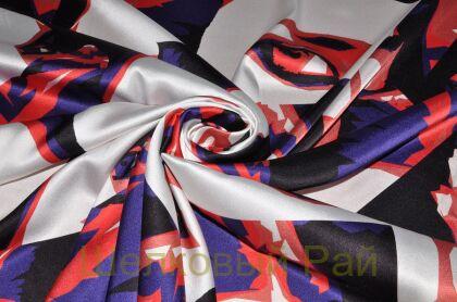 Шелк стрейч атласный с лицами "Christian Dior" (д-847)