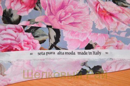 Крепдешин натуральный пионы "Dolce&Gabbana" (д-722)