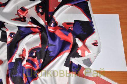 Шелк стрейч атласный с лицами "Christian Dior" (д-847)