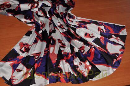 Шелк стрейч атласный с лицами "Christian Dior" (д-847)