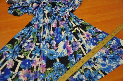 Микрофибра трикотажная цветы синие (д-1347)