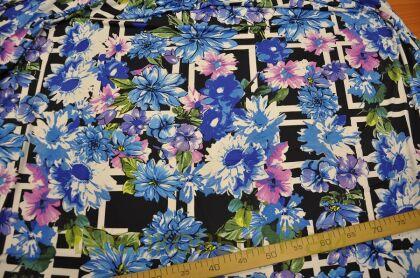 Микрофибра трикотажная цветы синие (д-1347)