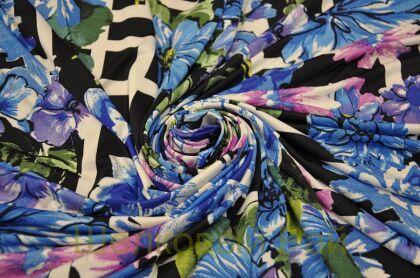 Микрофибра трикотажная цветы синие (д-1347)