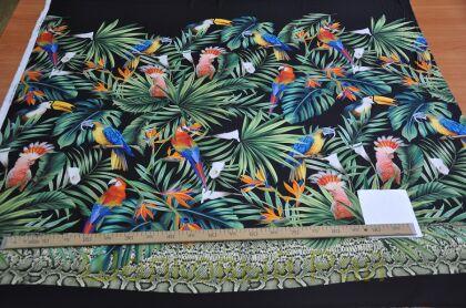 Шелк креп стрейч с попугаями купон (д-1176)