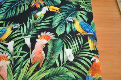 Шелк креп стрейч с попугаями купон (д-1176)