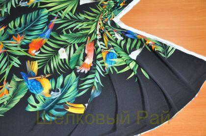 Шелк креп стрейч с попугаями купон (д-1176)