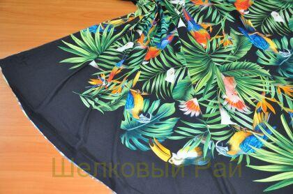 Шелк креп стрейч с попугаями купон (д-1176)