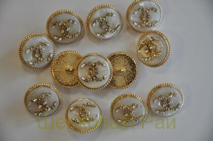 Пуговицы Chanel золотистые с кристаллами 20 мм (д-1396)