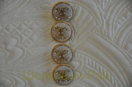 Пуговицы Chanel золотистые с кристаллами 20 мм (д-1396)