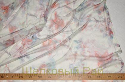 Сетка шелковая стрейч с цветами (д-843)