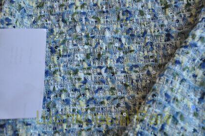 Твид голубой смесовый с пайетками "Chanel" (д-1472)