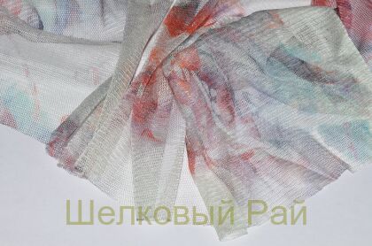 Сетка шелковая стрейч с цветами (д-843)