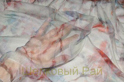 Сетка шелковая стрейч с цветами (д-843)