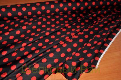 Шелк твил красный горох (д-814)