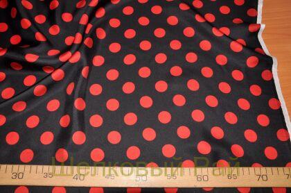 Шелк твил красный горох (д-814)